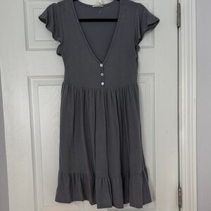 Blue-Grey V-Neck Dress